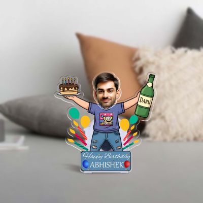 Personalized Birthday Caricature with Shaking Head, Custom Face Photo Cutout Birthday Gift for Friend Brother & Office Colleague Solar Powered Moving Head Caricature